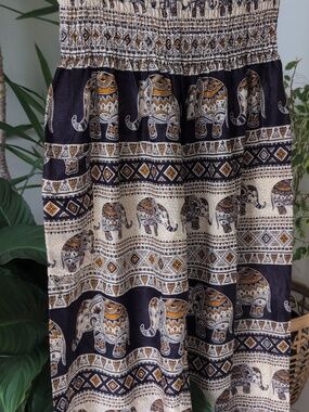Harem Pant, Tribal Elephant Print, Jogger cuff, Smocked waist, One Pocket